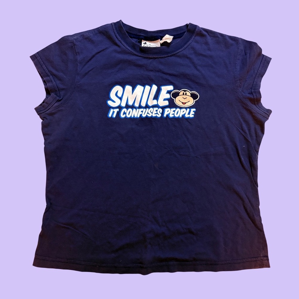 Y2K Fun Circle Smile It Confuses People Monkey Graphic Baby Tee Scene #17